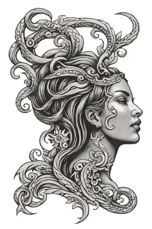 2001 Aquarius strong woman tattoo design idea