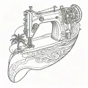 sewing machine palm tree wave tattoo design idea