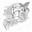 sewing machine palm tree wave tattoo design idea