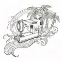 sewing machine palm tree wave tattoo design idea