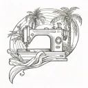 sewing machine palm tree wave tattoo design idea