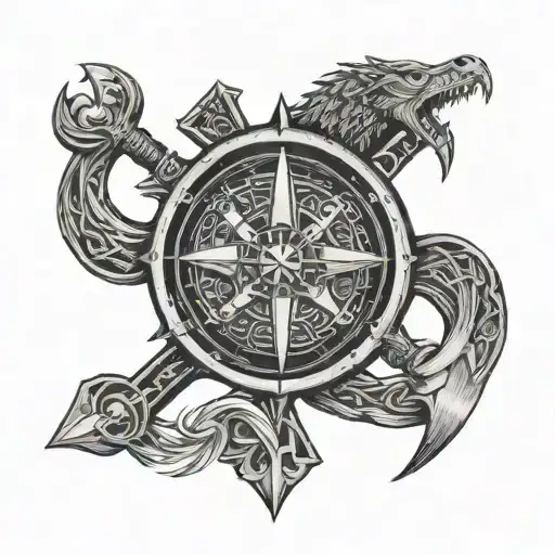 norse god oden viking tattoo with norse compass and norse text  tattoo design idea