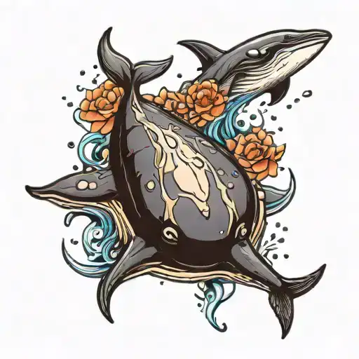 whale and sting ray swimming tattoo design idea