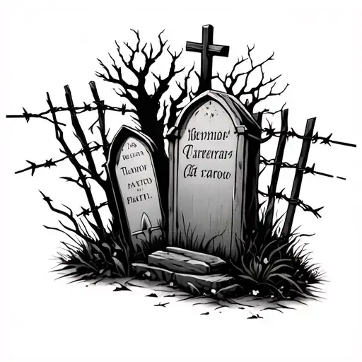 graveyard with barbed wire fence tattoo design idea