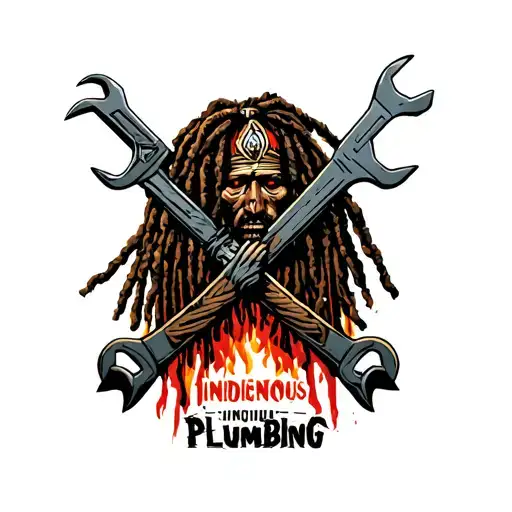 "Indigenous Plumbing " dreadlock war chief hold wrench crossed together tattoo design idea