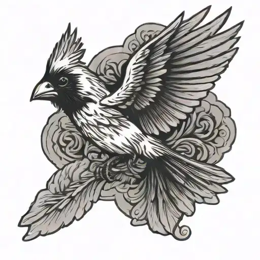 flying cardinal with outstretched wings traditional tattoo design idea