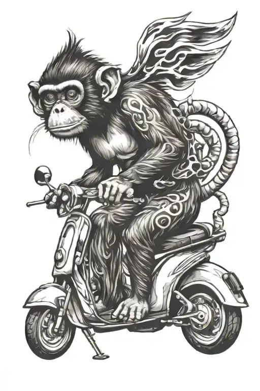 monkey cone flames on scooter tattoo design idea