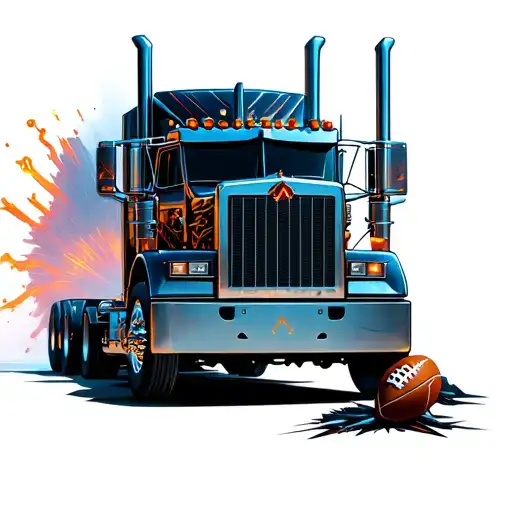 18 wheeler with 22 on the grill breaking through football tattoo design idea