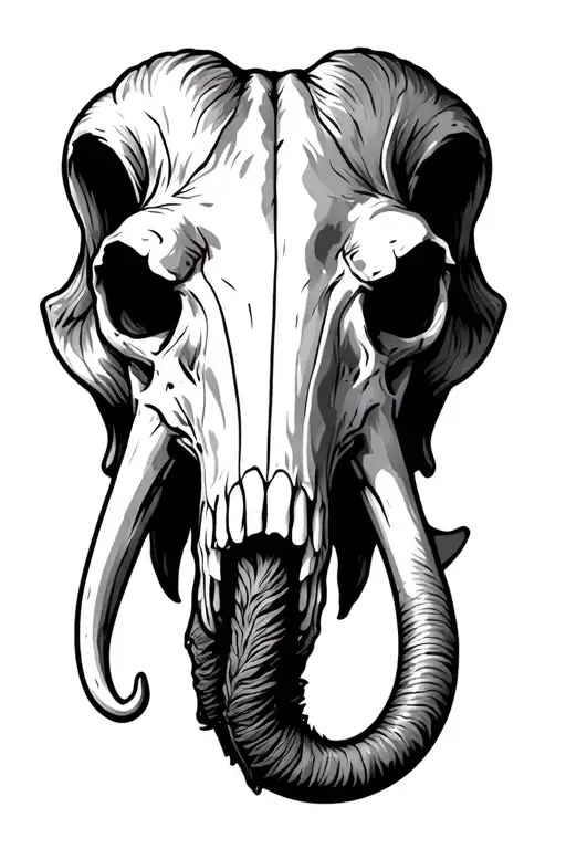 woolly mammoth skull black tattoo design idea