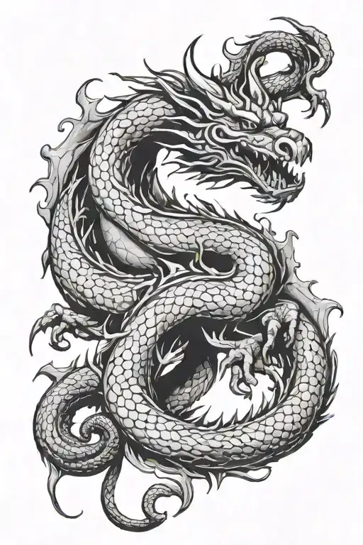Dragon curled tattoo design idea