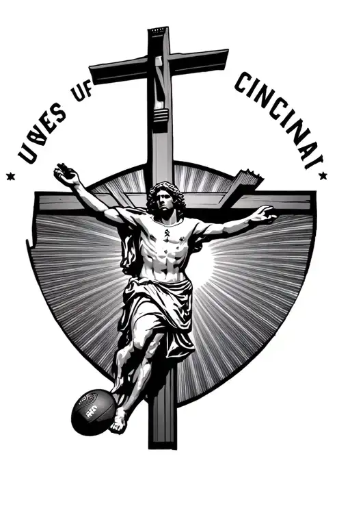 touchdown Jesus university of Cincinnati scope sun rays sleeve tattoo tattoo design idea