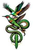 Mexican Sleeve Tattoo Design Featuring Tlaloc, Mayhuel, a luchador, a hummingbird, a nopal, an eagle catching a Snake tattoo design idea