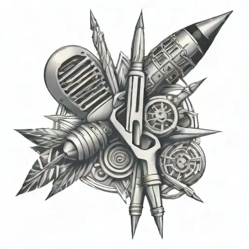 An intricate design of electrical tools and darts intertwined tattoo design idea