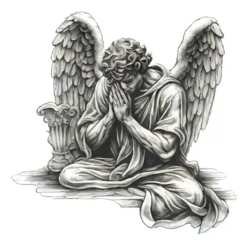 angel praying with Roman numbers tattoo design idea