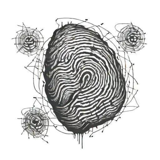 A continuous heartbeat line transforming into a fingerprint, analyzing psychological behaviors in criminal investigation tattoo design idea