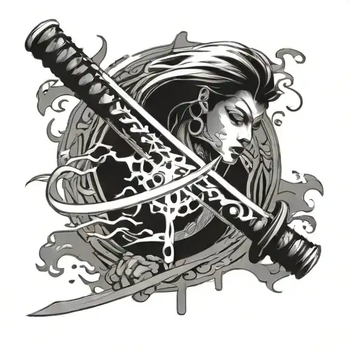 katana with water and fire mixes tattoo design idea