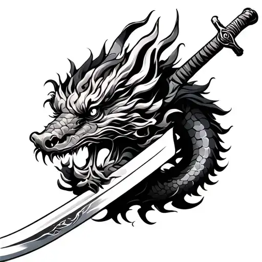 Chinese dragon wrapped around sword arm sleeve  tattoo design idea