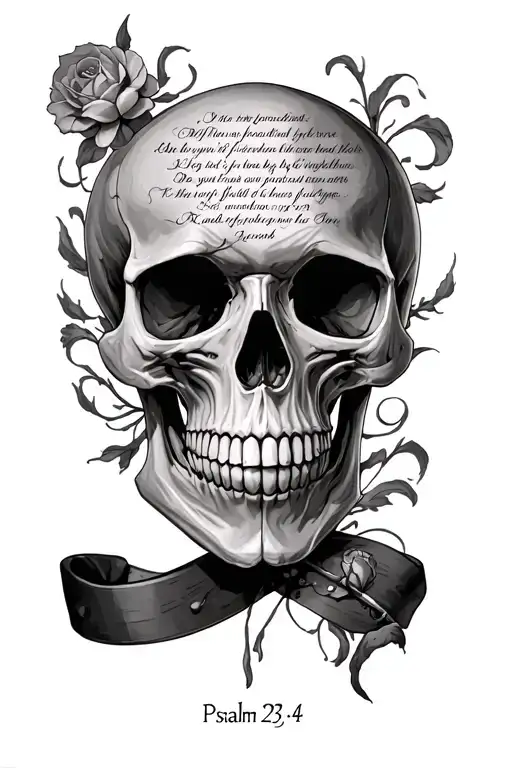 skull and verse psalm 23:4 tattoo design idea