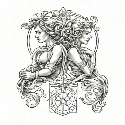 Gemini astrological sign and reference to my 2 daughters Camille and Juliette tattoo design idea