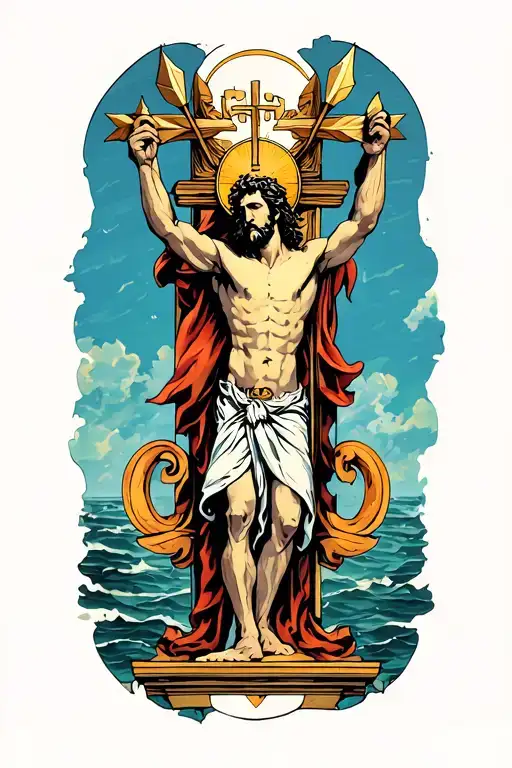saint sebastian pillar arrows tattoo design idea