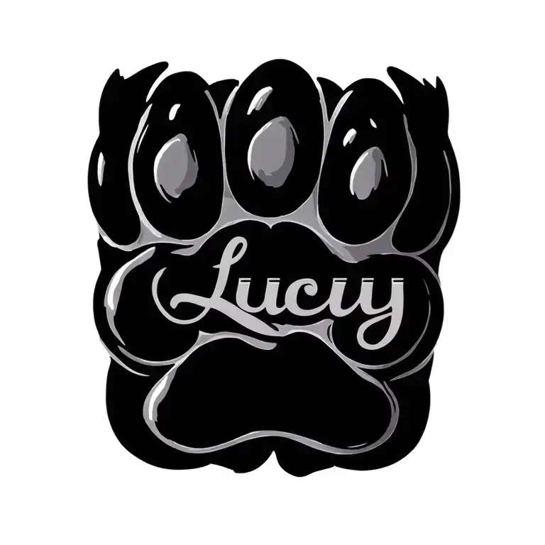 dog paw print with the name Lucy tattoo design idea