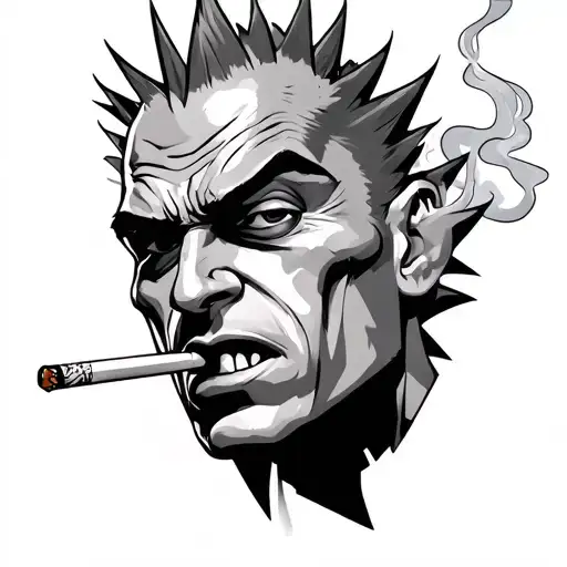 Spike is depicted smoking a cigarette, with a thin wisp of smoke trailing from his mouth. tattoo design idea
