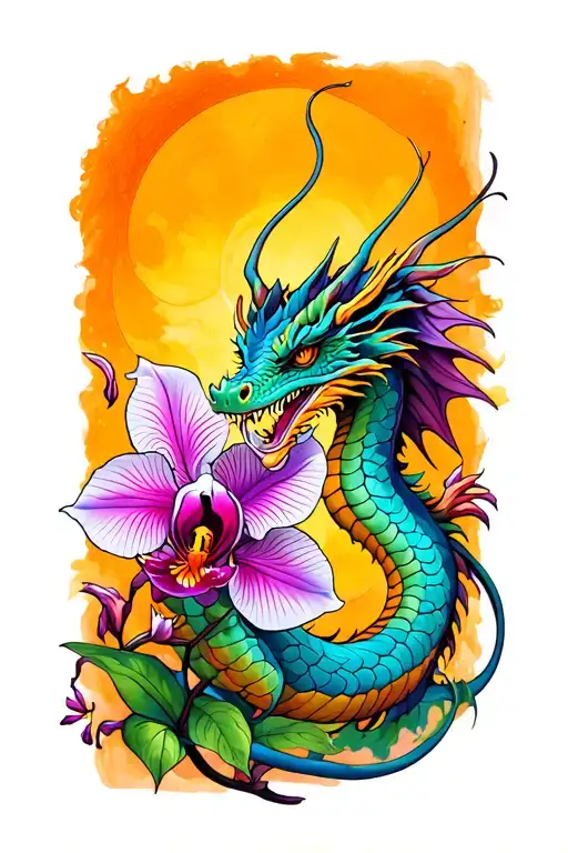  dragon and orchid leg tattoo featuring tattoo design idea