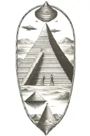 Aztec pyramid with a UFO hovering tattoo design idea