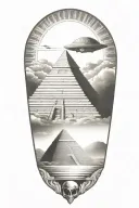 Aztec pyramid with a UFO hovering tattoo design idea