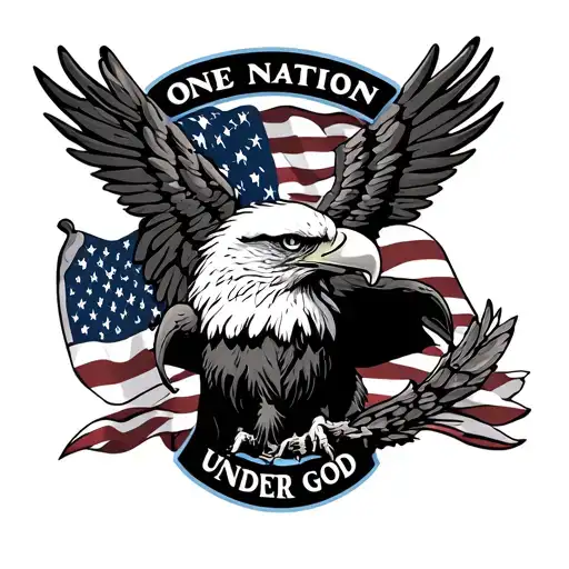 American themed tattoo featuring one nation under god text an American eagle and a American flag  tattoo design idea