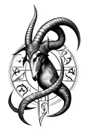 viking runes intertwined with Capricorn zodiac signs and da vinci renaissance  tattoo design idea
