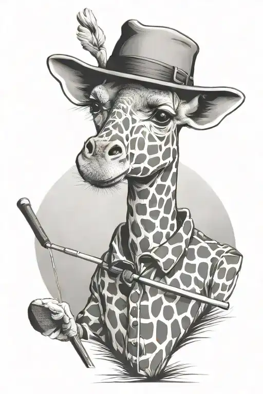 Scottish giraffe golfing wearing a hat tattoo design idea