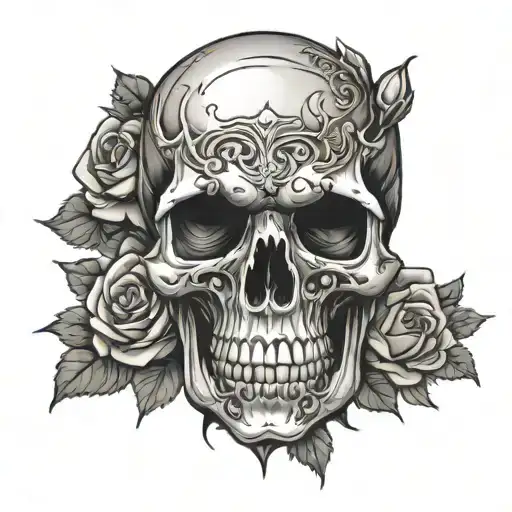 irish skull roses tattoo design idea