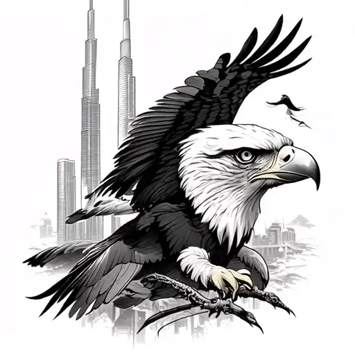 burj khalifa and philippine eagle and phillippine flg tattoo design idea