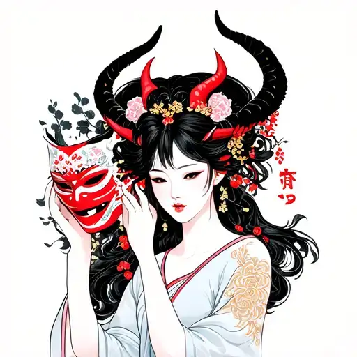 devil removing the mask of a beautiful woman tattoo design idea