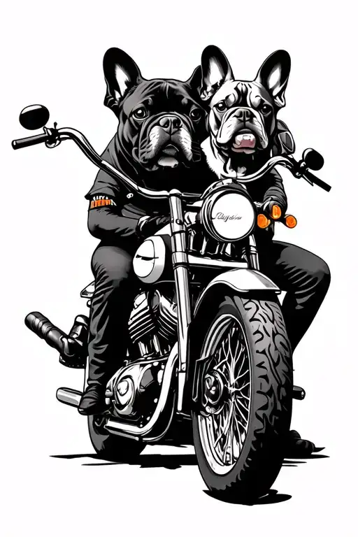 French bulldog outlaw biker with girlfriend tattoo design idea