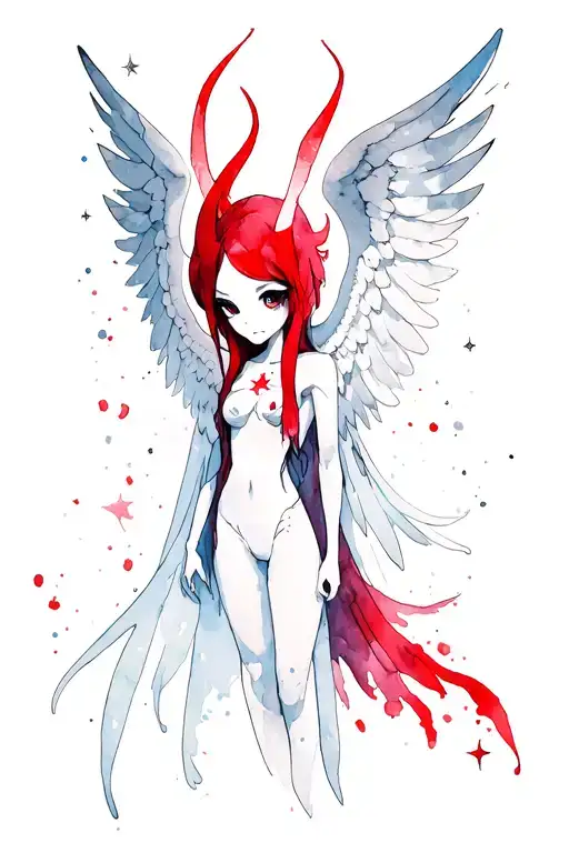 Angel Lucifer Morningstar hazbin hotel minimal watercolor style tattoo red white tattoo design idea