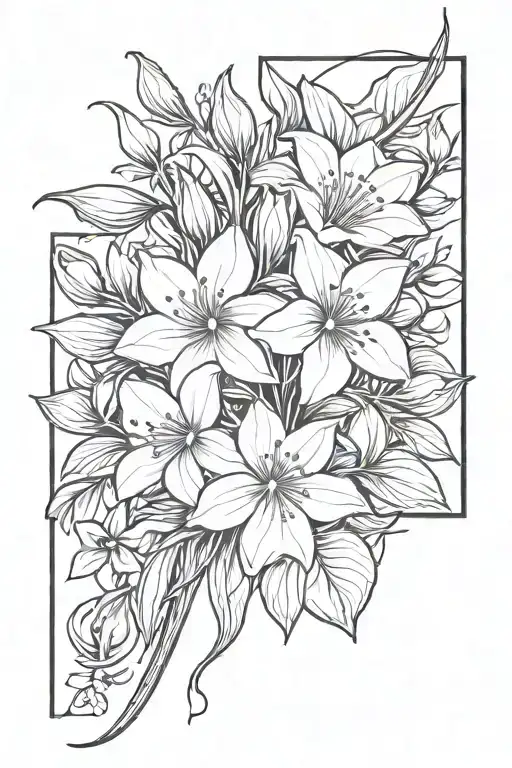 create a birth flower arrangement including a snowdrop, morning glory, daisy, hawthorn, daffodils, narcissus, and a rose tattoo design idea