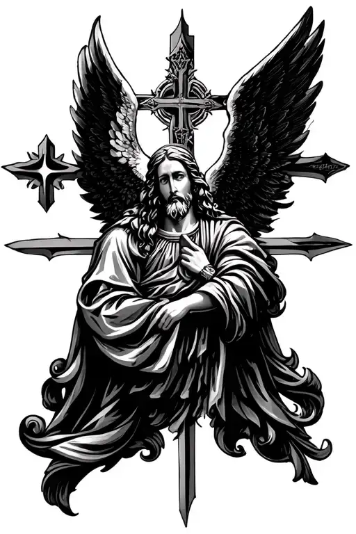Archangel on the forearm with the image of the Orthodox cross tattoo design idea