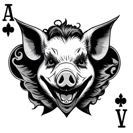 pig playing card joker tattoo design idea