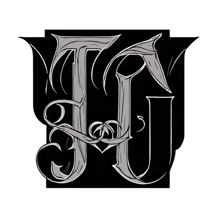IJ, TJ, JJ intwined initials intertwined tattoo design idea