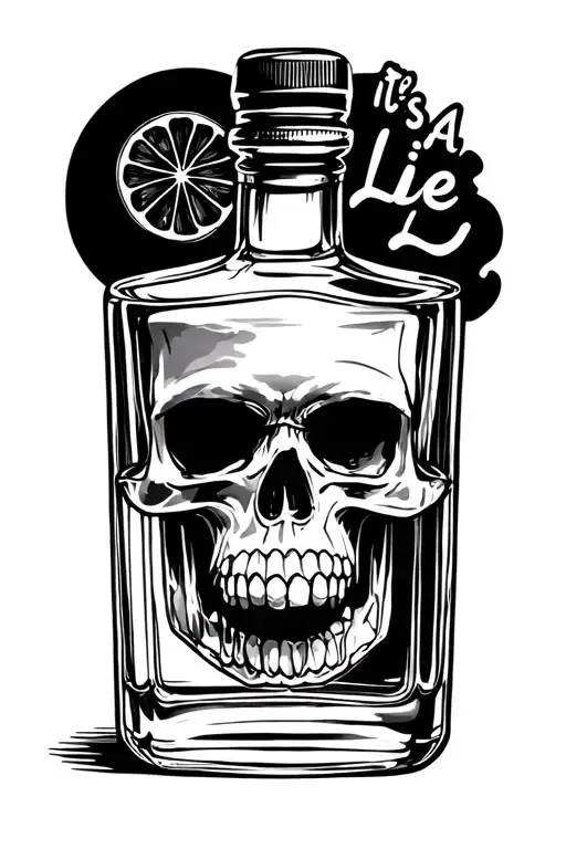 IT'S A LiE w tequila bottle tattoo design idea