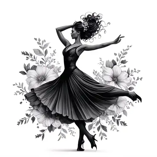 Dancer and flowers surrounding tattoo design idea