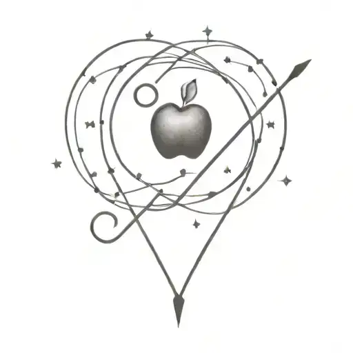 A constellation of Aries symbol intertwined with a pencil and apple, symbolizing teaching and education tattoo design idea