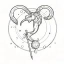 A constellation of Aries symbol intertwined with a pencil and apple, symbolizing teaching and education tattoo design idea