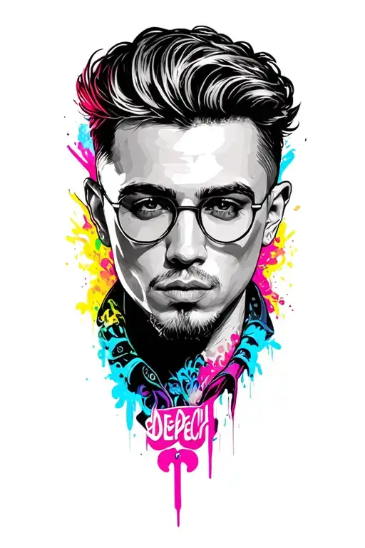 depech mode logo with colorful background tattoo design idea