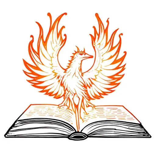 OPEN BOOK ON FIRE WITH PHOENIX COMING OUT OF IT tattoo design idea