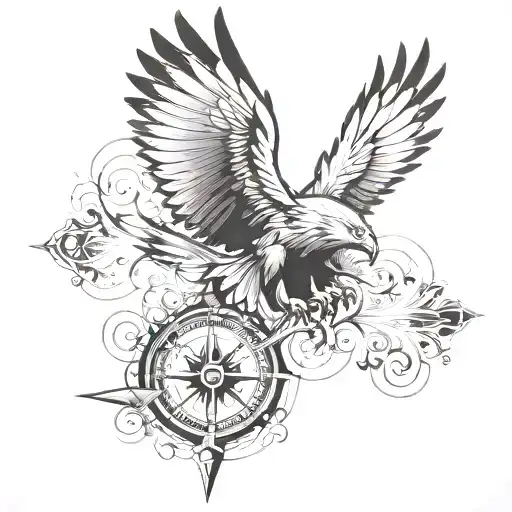 abstract Wings and Compass: An eagle’s wings combined with a compass tattoo design idea