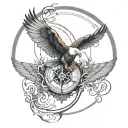 abstract Wings and Compass: An eagle’s wings combined with a compass tattoo design idea