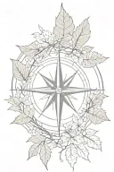compass rose alder tree leaf and willow leaf tattoo design idea